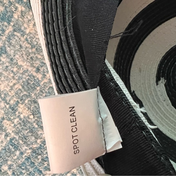Striped Black and White Wide Brim Straw Hat main image 2